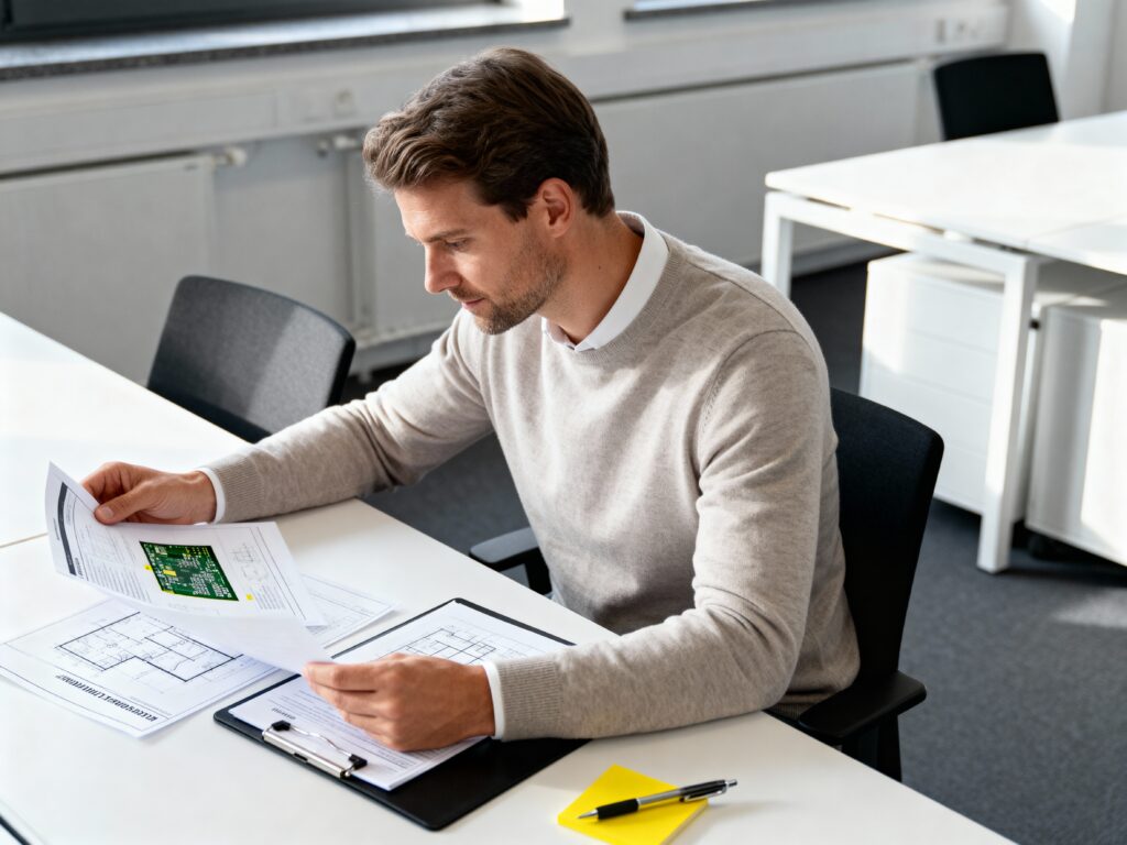 Fachperson wertet PCB-Messergebnisse aus
